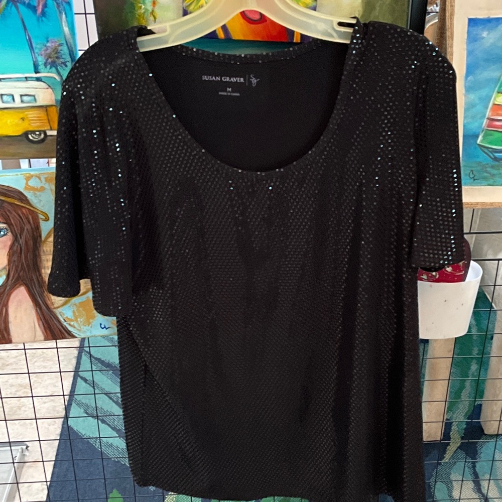 Susan Graver Black Sequin Women's Top
